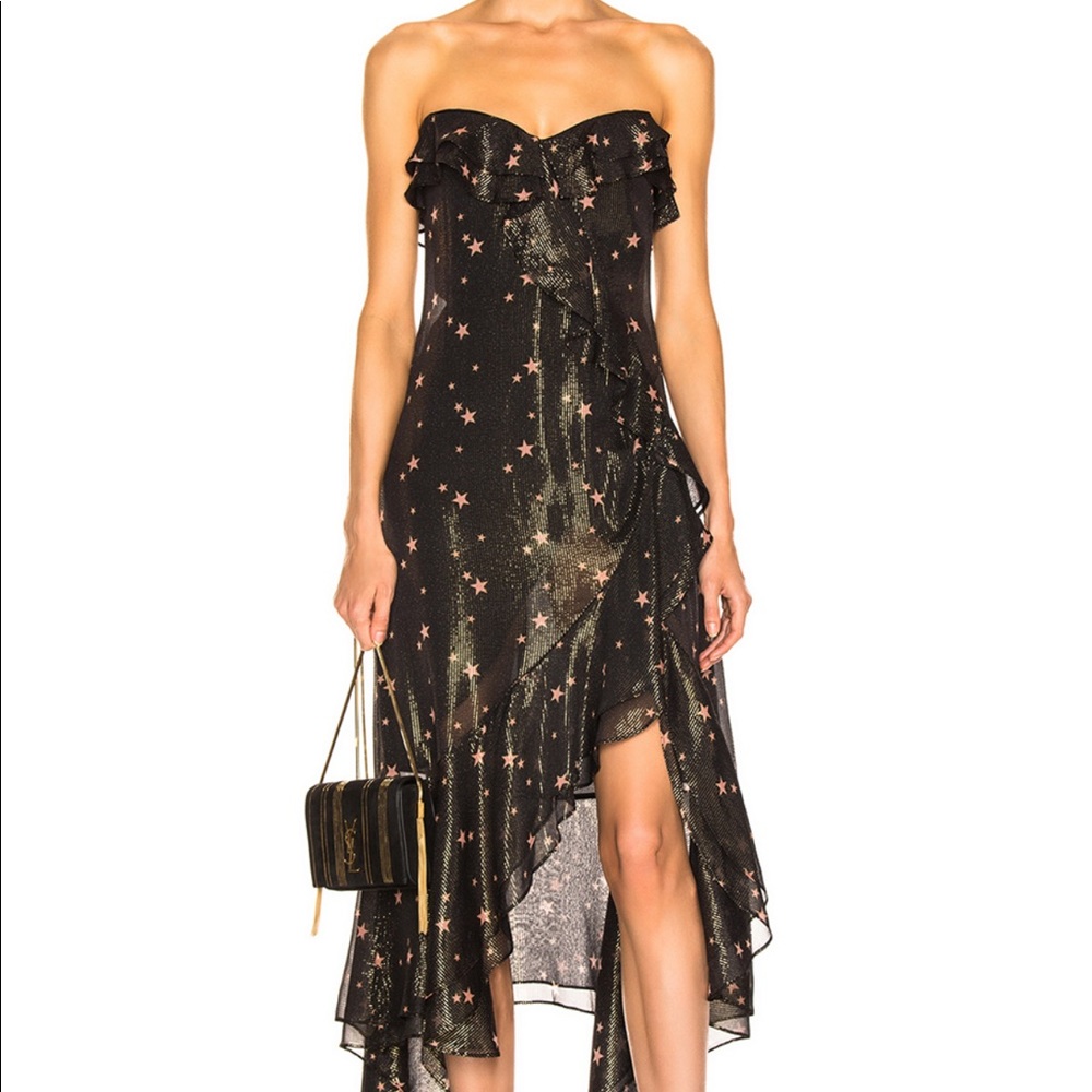 Jonathan Simkhai strapless ruffle shimmer dress